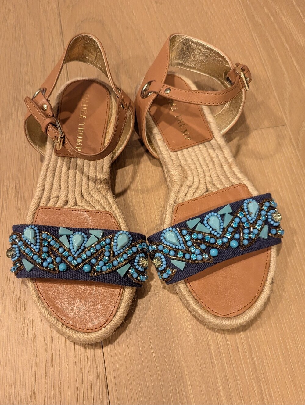Beaded Blue Strap Espadrille Sandals - Women